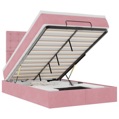 Османска легло с матраци и LED, розово, 120x190 см, кадифе
