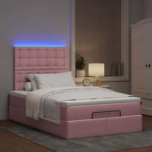 Османска легло с матраци и LED, розово, 120x190 см, кадифе