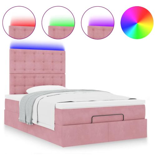Османска легло с матраци и LED, розово, 120x190 см, кадифе