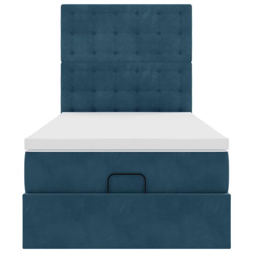 Османска легло с матраци и LED, тъмносиньо, 90x190 см, кадифе