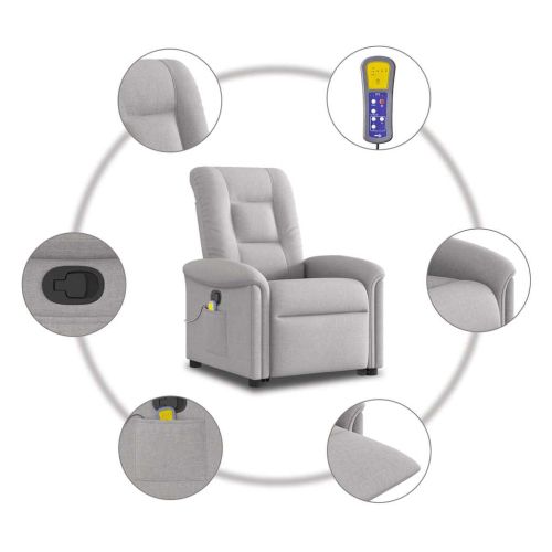Изправящ масажен реклайнер стол, облачно сив, текстил