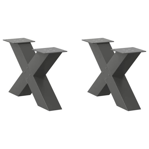 Крака за масичка за кафе, X-образни, 2 бр., антрацит, 50x(30-31) см, стомана