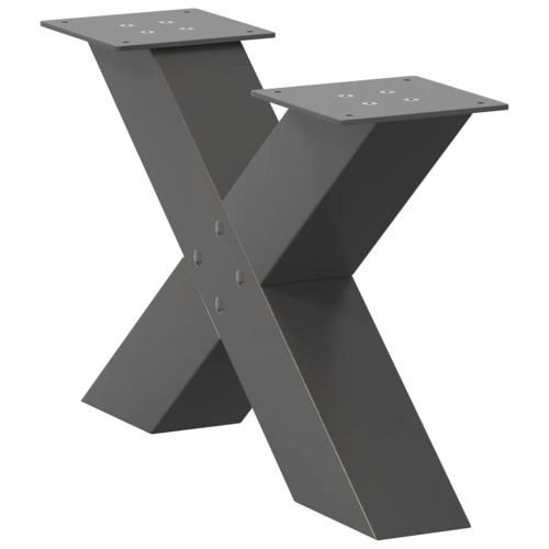 Крака за масичка за кафе, X-образни, 2 бр., антрацит, 50x(30-31) см, стомана