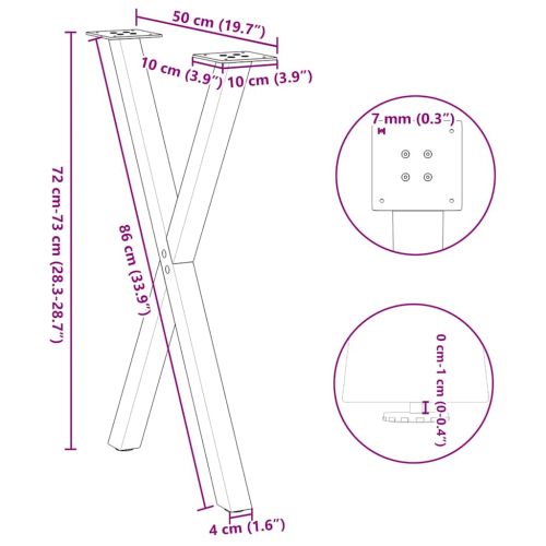 Крака за трапезна маса, X-образни, 2 бр., антрацит, 50x(72-73) см, стомана