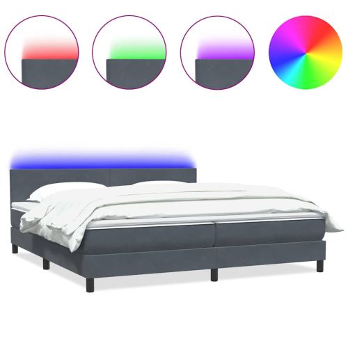 Боксспринг легло с матрак и LED, тъмносиво, 180x210 см, кадифе