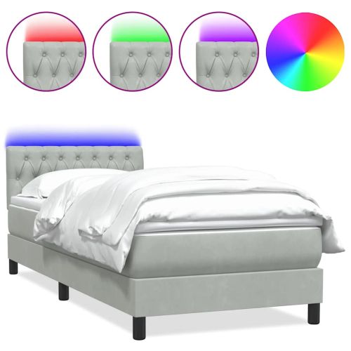 Боксспринг легло с матрак и LED, светлосиво, 80x210 см, кадифе