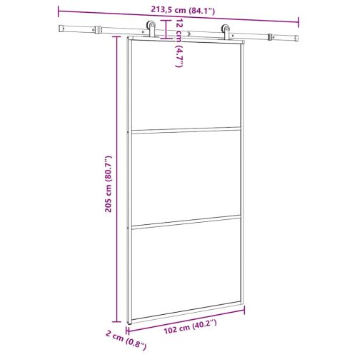Плъзгаща се врата с механизъм 102x205 см ESG стъкло и алуминий