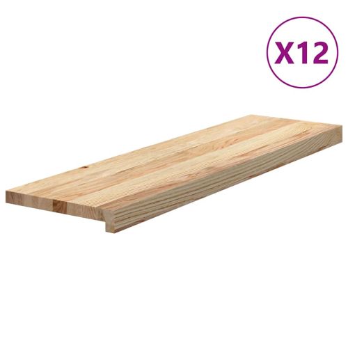 Стълбищни стъпала, 12 бр, 90x25x2 см, необработен масивен дъб
