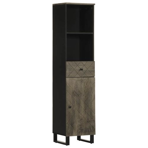 Шкаф за баня, черен, 38x33x160 см, масивно мангово дърво
