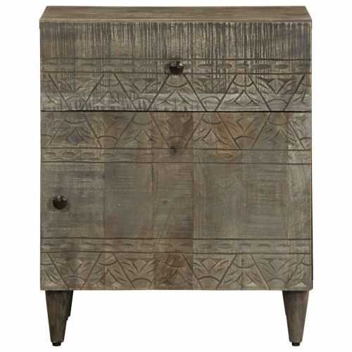 Нощно шкафче Светло сиво 50x33x60 cm Масивна дървесина Манго