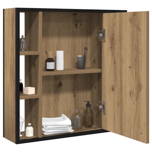 Огледален шкаф за баня дъб артизан 60x16x60 см инженерно дърво