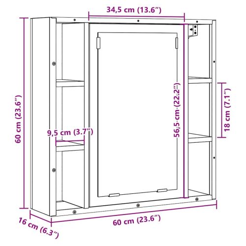 Огледален шкаф за баня дъб артизан 60x16x60 см инженерно дърво