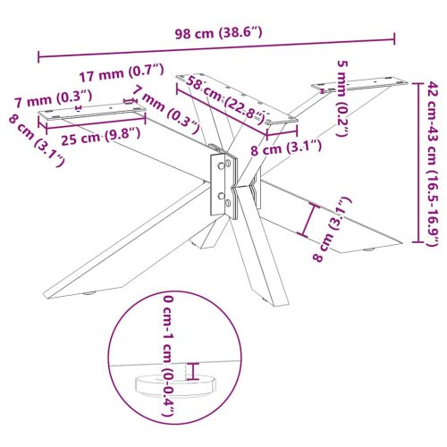 Крак за масичка за кафе, форма на паяк, бял, 98x58x(42-43) см, стомана