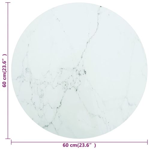 Плот за маса бял Ø60x0,8 см закалено стъкло с мраморен дизайн