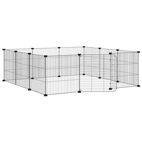 Клетка за домашни любимци с 12 панела и врата, черна, 105x105x35 см, стомана