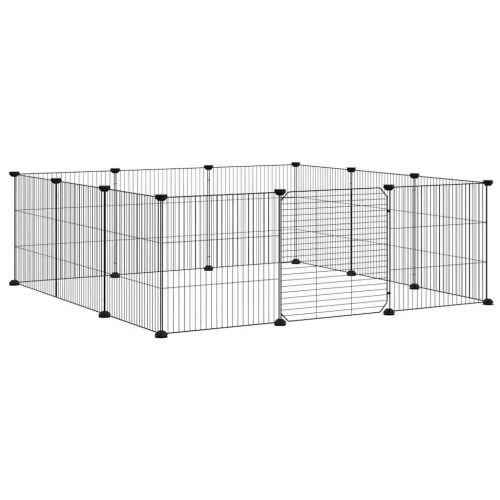 Клетка за домашни любимци с 12 панела и врата, черна, 105x105x35 см, стомана