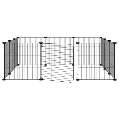 Клетка за домашни любимци с 12 панела и врата, черна, 105x105x35 см, стомана