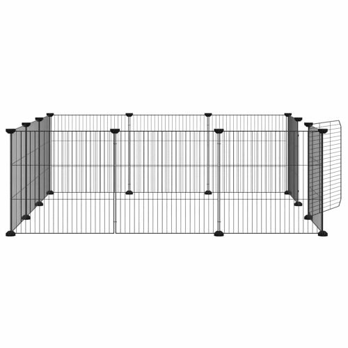 Клетка за домашни любимци с 12 панела и врата, черна, 105x105x35 см, стомана