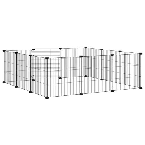 Клетка за домашни любимци с 12 панела и врата, черна, 105x105x35 см, стомана
