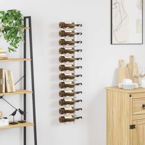 Стойка за вино за 12 бутилки, стенен монтаж, бяла, желязо