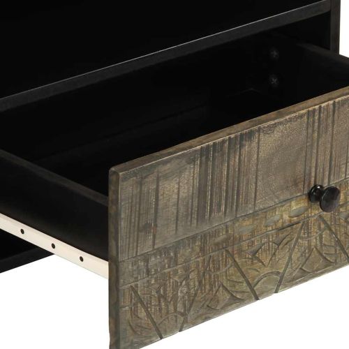 ТВ шкаф, черен, 80x33x46 см, мангово дърво масив