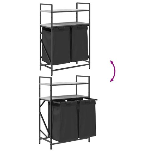 Кош за пране с 2 отделения и рафтове, сив, цвят Сонома