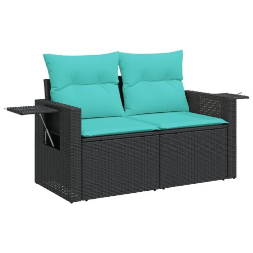 Градински комплект дивани с възглавници, 7 части, черен полиратан