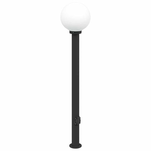 Осветителни стълбове с контакт, 3 бр., 120 см, черни, IP44