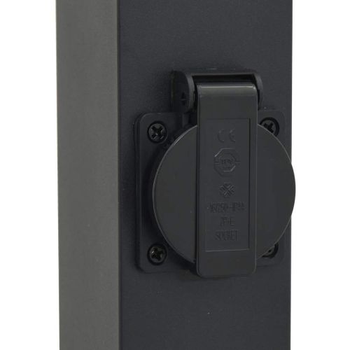 Осветителни стълбове с контакт, 3 бр., 80 см, черни, IP44