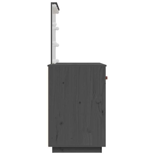 Тоалетка с LED, сива, 95x50x133,5 см, борово дърво масив