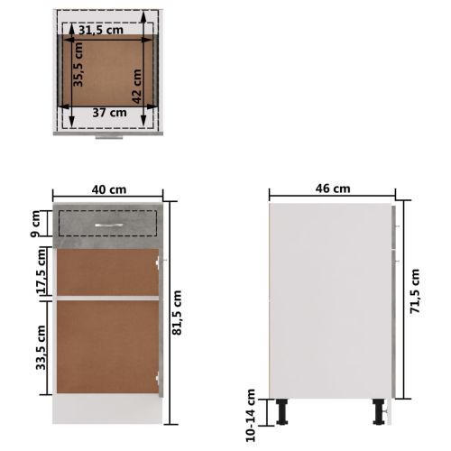 Долен шкаф с чекмедже бетонно сив 40x46x81,5 см инженерно дърво