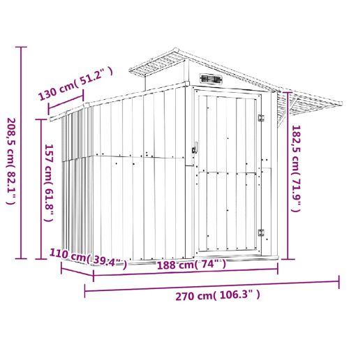 Градинска барака антрацит 270x130x208,5 см поцинкована стомана