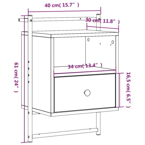 Нощно шкафче стенно 2 бр опушен дъб 40x30x61 см инженерно дърво
