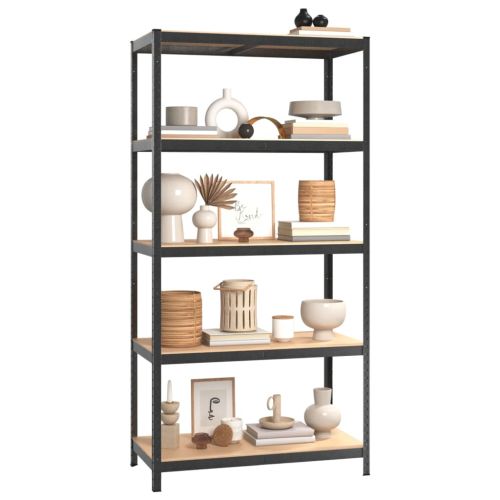 Здрав стелаж с 5 рафта сив стомана и инженерно дърво