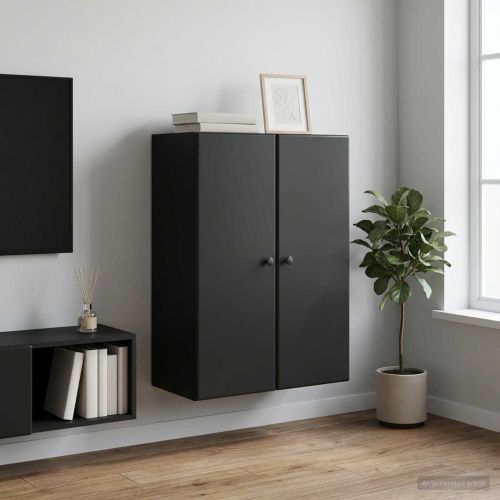 Стенно шкафче Черно 66 x 34,5 x 90 см Инженерна дървесина
