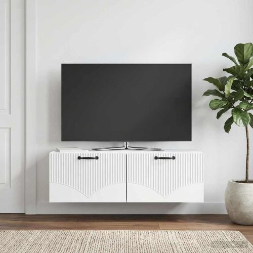 Стенно монтиран ТВ шкаф Монтиране на стена Бяло 98 x 31 x 30 см