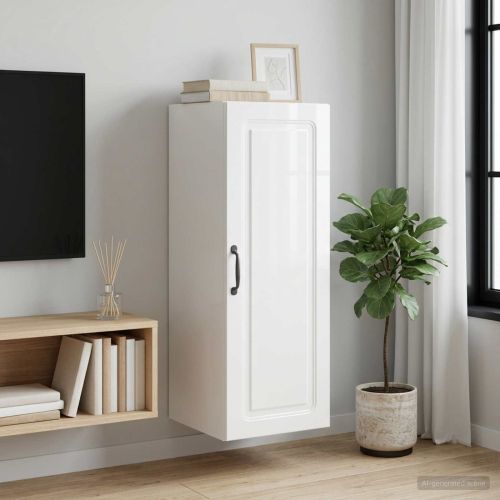 Стенно шкафче Бял гланц 33 x 34,5 x 90 см Инженерна дървесина