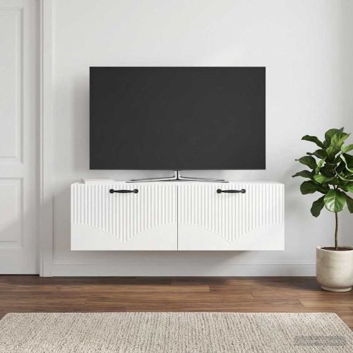 Стенно монтиран ТВ шкаф Бял гланц 98 x 31 x 30 см