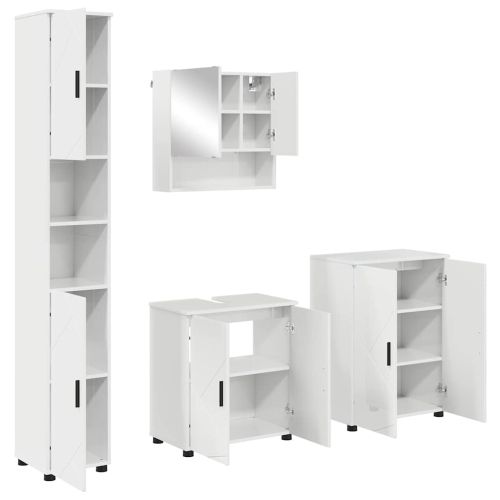 Комплект мебели за баня Монтиране на стена 4 pcs Лъскаво бяло