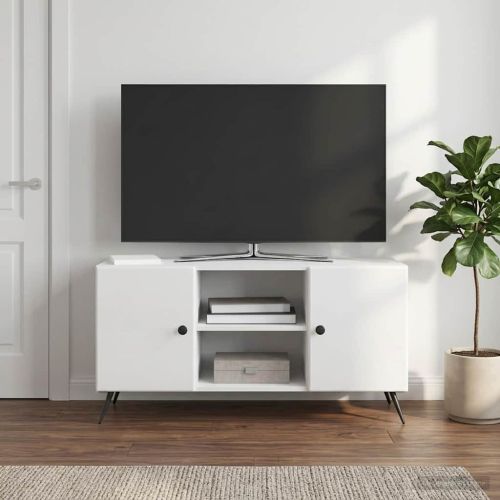 ТВ шкаф Бял гланц 102 x 34,5 x 50 см Инженерна дървесина