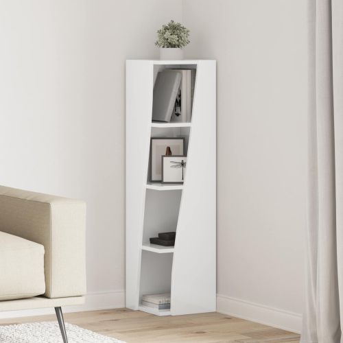 Ъглов шкаф Лъскаво бяло 27,5x27x102см Инженерно дърво