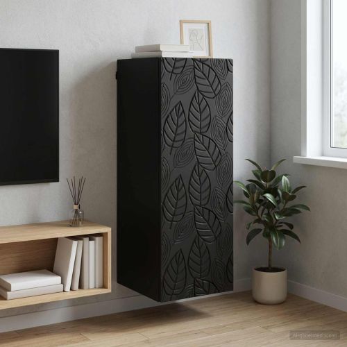 Стенно шкафче Черно 33 x 34,5 x 90 см Инженерна дървесина