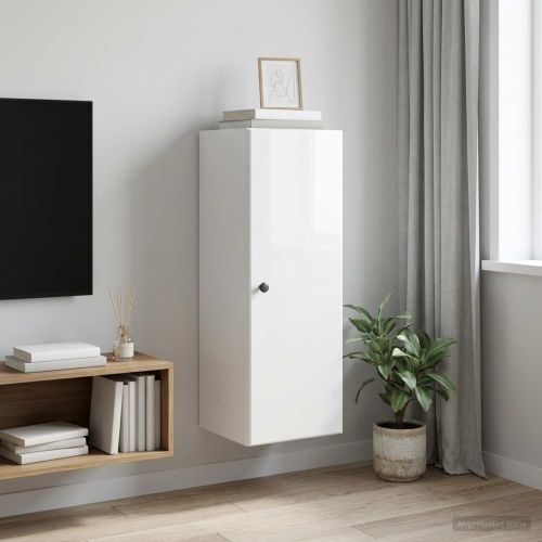 Стенно шкафче Бял гланц 33 x 34,5 x 90 см Инженерна дървесина
