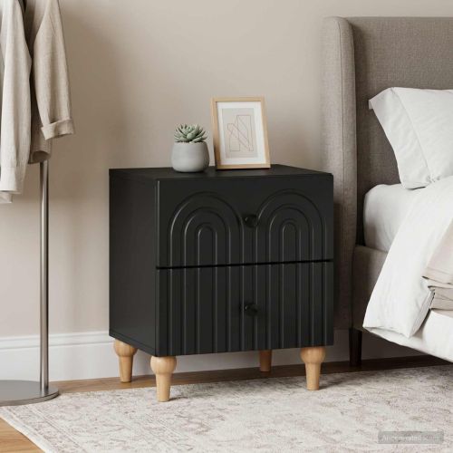 Нощен шкаф 2 pcs Черно 43 x 34,5 x 48 см Инженерна дървесина