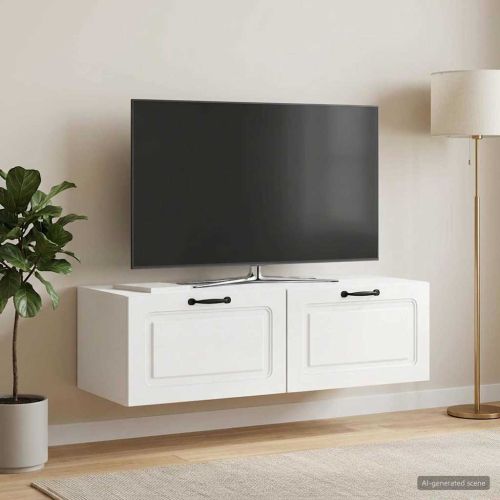Стенно монтиран ТВ шкаф Бял гланц 98 x 41 x 30 см