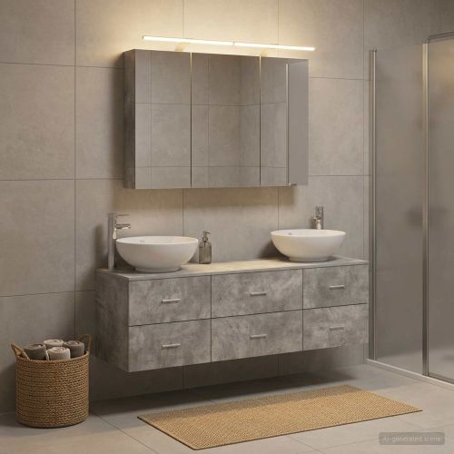 Комплект мебели за баня 4 pcs Бетонно сиво