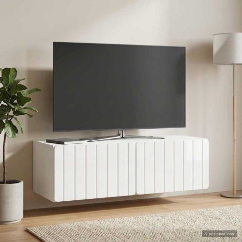 Стенно монтиран ТВ шкаф 98 x 41 x 30 см Бял гланц