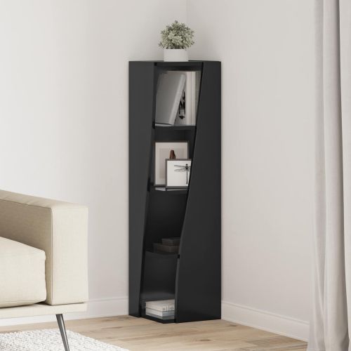 Ъглов шкаф Черно 27,5x27x102см Инженерно дърво