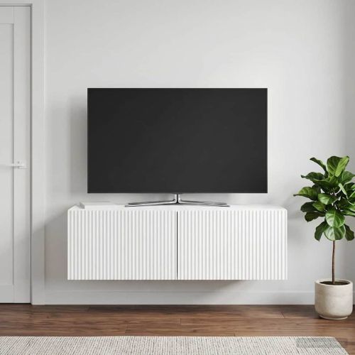 Стенно монтиран ТВ шкаф Бял гланц 98 x 31 x 30 см