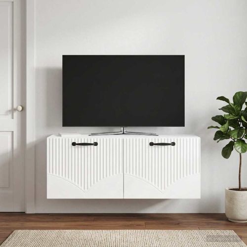 Стенно монтиран ТВ шкаф Бял гланц 78,5 x 31 x 30 см